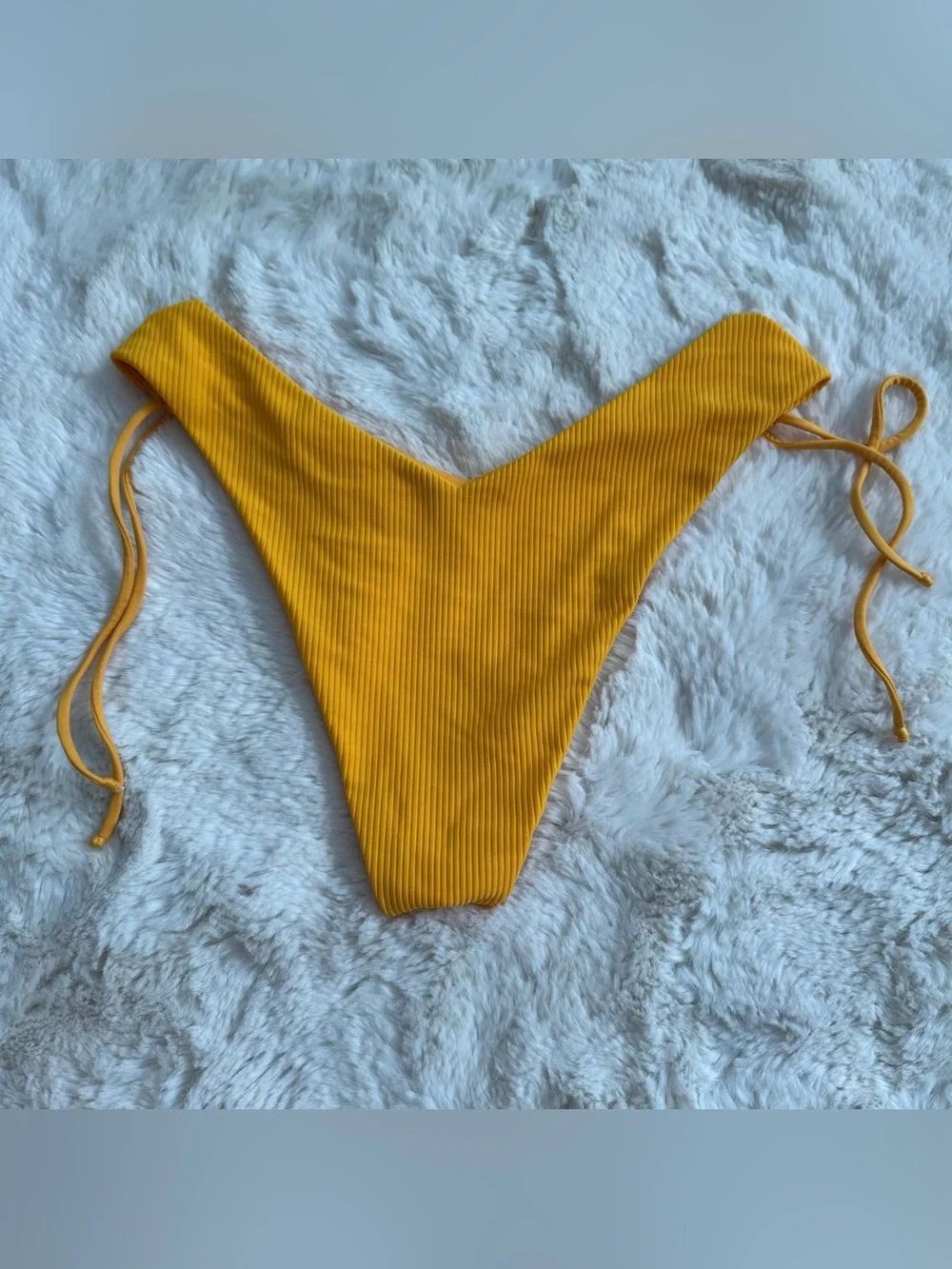 Frankie’s Bikinis Ruby Yellow Ribbed Bikini Bottoms in Squeeze/Mustard Yellow